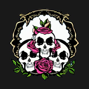 Three Skulls with Roses T-Shirt