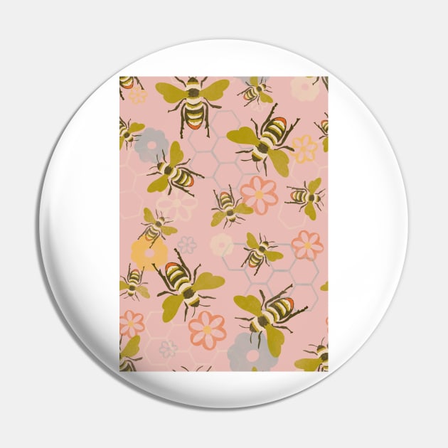 Vintage Honey Bees, Honeycomb and Flowers on dusty rose repeat pattern Pin by NattyDesigns