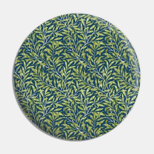 William Morris Willow Boughs Recolored Green on Blue Pin