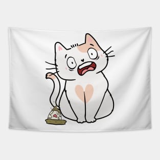 Funny White Cat steps on a dirty diaper Tapestry