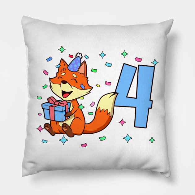 I am 4 with fox - boy birthday 4 years old Pillow by Modern Medieval Design