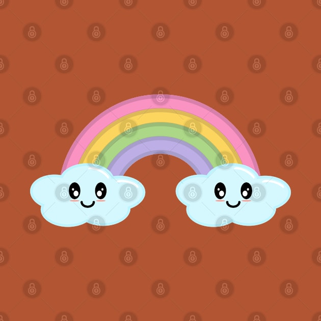 Kawaii Cute Happy Rainbow and Clouds in Green by Kelly Gigi