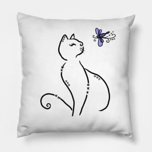 Stilisierte Katze mit Libelle Pillow