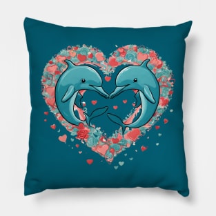 Valentine's Day Dolphin Hearts Pillow