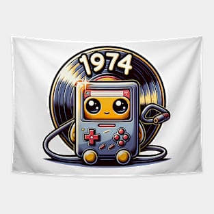 vintage 1974 Birthday, cute retro vinyl record and cassette tape, born in '74, 70s era Tapestry