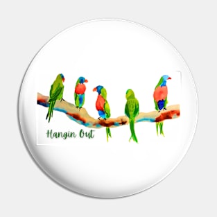 Rainbow Parakeets Hanging Out Pin