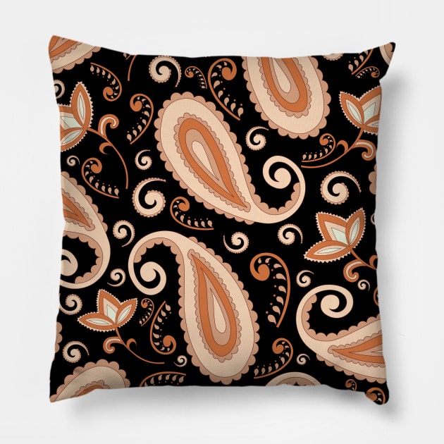 Orange Paisley Pattern Pillow by novaya