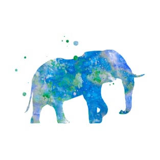 Blue and Green Elephant Watercolor Painting T-Shirt