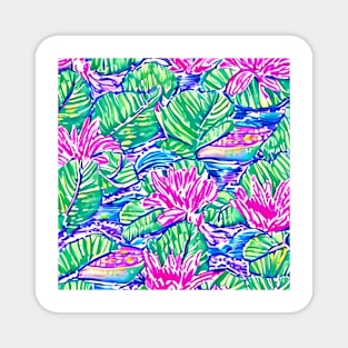 Lilly Pulitzer inspired waterlilies on evening pond Magnet