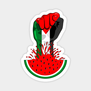 Palestine Flag on Revolution Fist Symbol of freedom coming out from a Watermelon Magnet