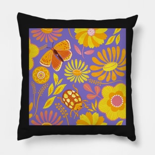 Golden summer florals on purple Pillow