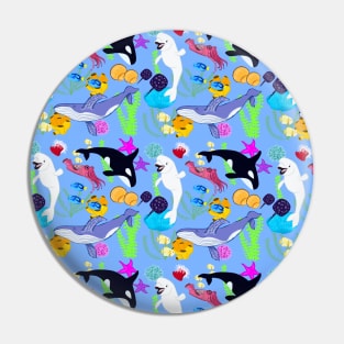 Whales and Sea Creatures Pattern - Light Blue Pin