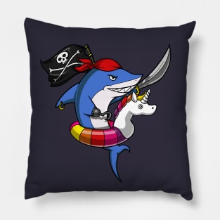 Shark Pirate Riding Unicorn Float Pool Party Pillow