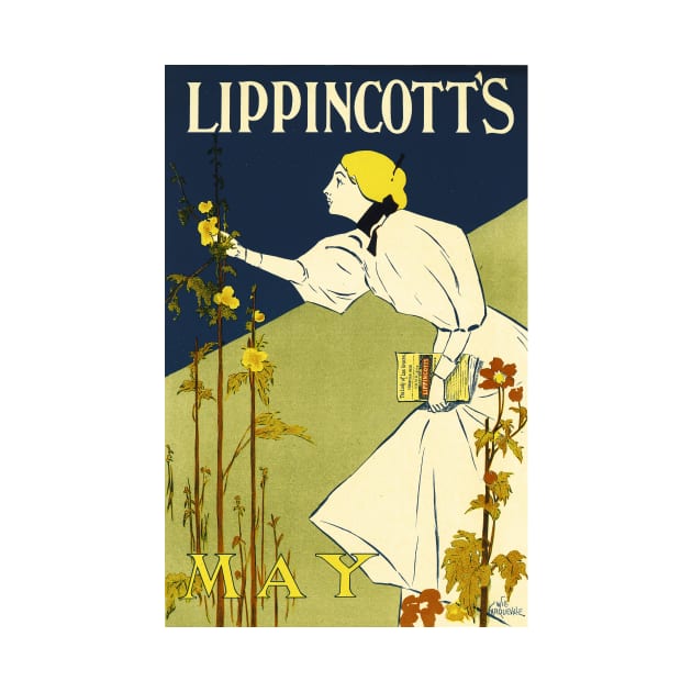 LIPPINCOTT'S MAY American Magazine Cover Art by William Carqueville 1895 by vintageposters