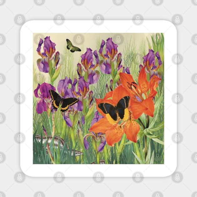 The snake in Paradise, snake and butterflies with flowers Magnet by marina63