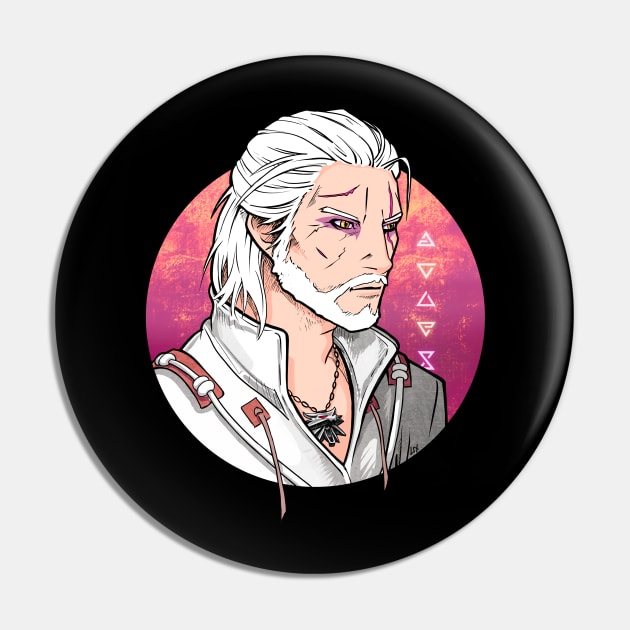 Witcher Geralt - Fiery Lilac Moon Pin by Lix