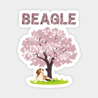 Beagle Dog Under Spring Cherry Blossom (Sakura) Tree Magnet