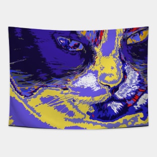 Cat in abstract colors Tapestry