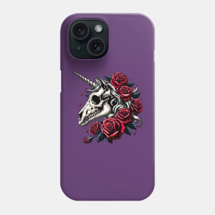 Unicorn skull with red roses Phone Case