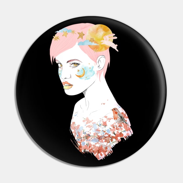 pink Autumn girl moon beauty Pin by ZenCloak