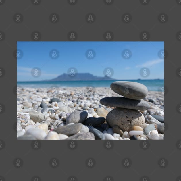 Blouberg Beach Table Mountain Stacked Rocks by PathblazerStudios