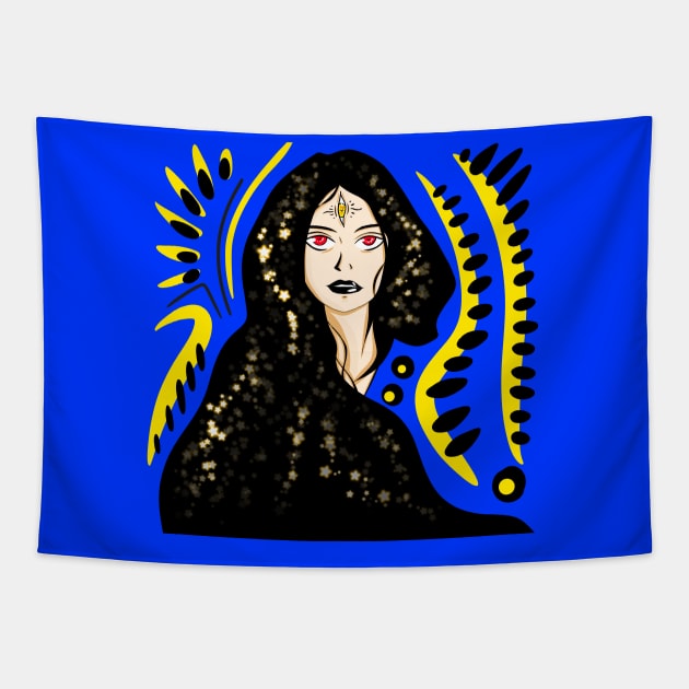 the woman the stars and the bright future ecopop Tapestry by jorge_lebeau