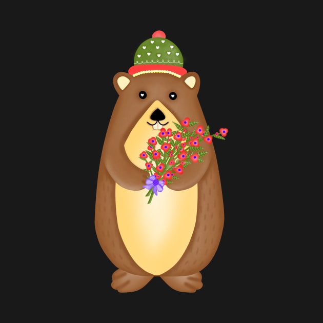 Cute groundhog with flowers bouquet. by Onanong art design shop.