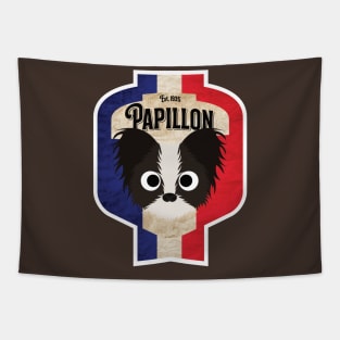 Papillon - Distressed French Butterfly Dog Beer Label Design Tapestry