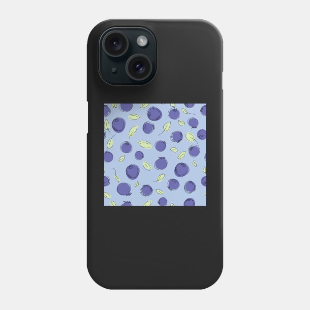 Blueberries and leaves on blue background Phone Case by MegMarchiando