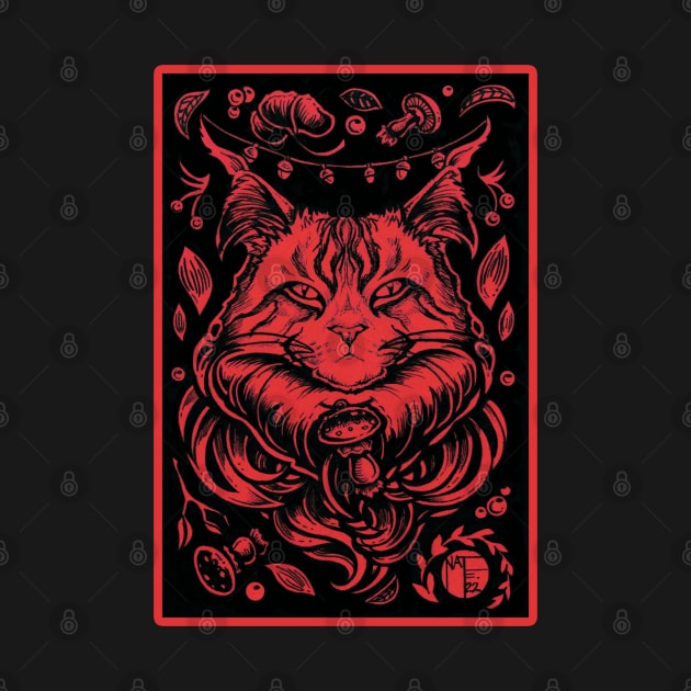 Forest Cat - Red Outlined Version by Nat Ewert Art