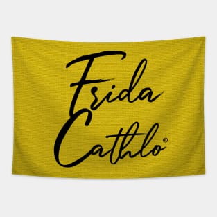 Yellow Text B back Cat Frida Cathlo version of - Frida Kahlo Tapestry