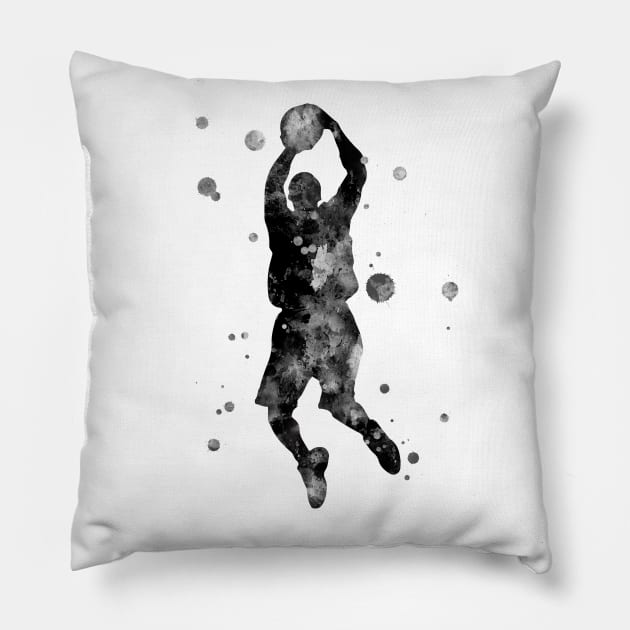 Basketball Player Watercolor Painting Pillow by Miao Miao Design