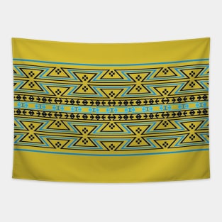 Native American Traditional Ethnic Tribal Geometric Navajo Blanket Motif Pattern Yellow Tapestry