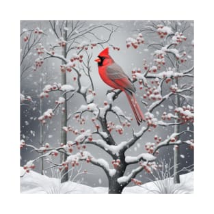 Cardinal Snow Tree Winter T-Shirt