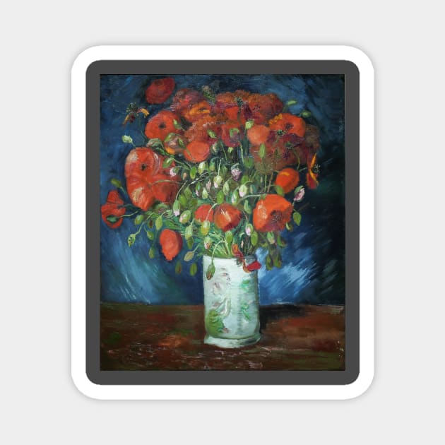 Vase with red poppies by van Gogh Magnet by Artimaeus