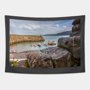 Clovelly Stone Wall And Fishing Boats, Devon, England Tapestry