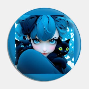 Beautiful anime girl with cats Pin