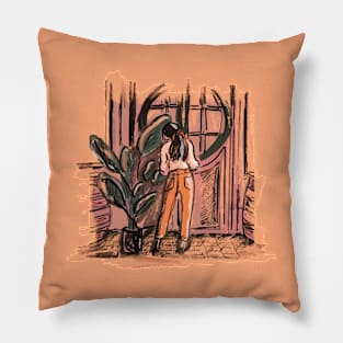 Girl near doorway Pillow