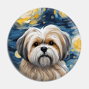 Adorable Lhasa Apso Dog Breed Painting in a Van Gogh Starry Night Art Style Pin