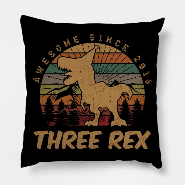 Kids 3rd Birthday Three Rex Third Dinosaur 3 Year Old Gifts Pillow by rhondamoller87