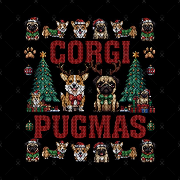 Dog Lover Corgi Pug Corgi Pugmas Merry Christmas Dog Ugly Christmas Sweater Party by TeeCreations