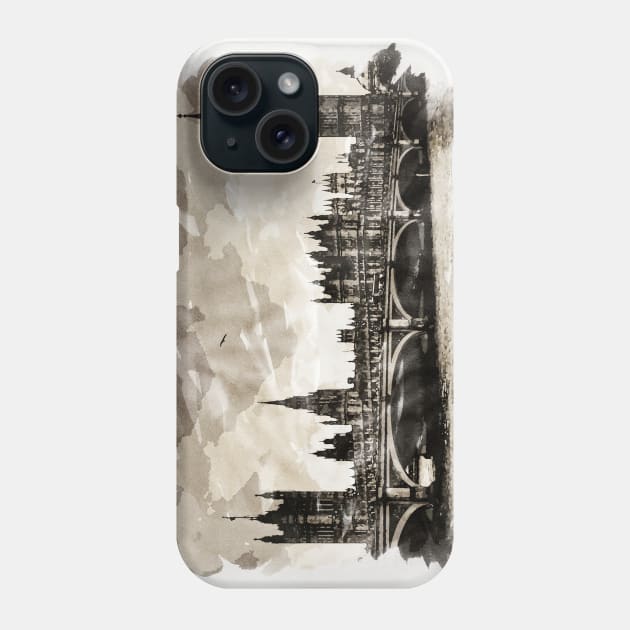 London, England Vintage Watercolor Travel Souvenir Fine Art Phone Case by Naumovski