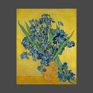 Vase with irises against a yellow background by van Gogh T-Shirt