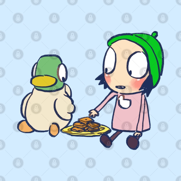 sarah and duck sharing cookies / children's cartoon by mudwizard