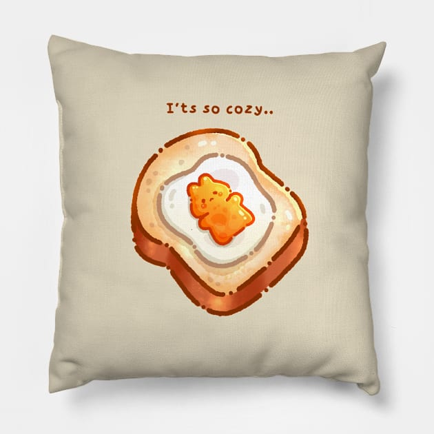 Egg sunny side up toast and cozy bunny Pillow by Pikusapi