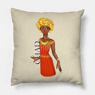 Black is Beautiful - Chad Afrocican Melanin Girl in traditional outfit Pillow