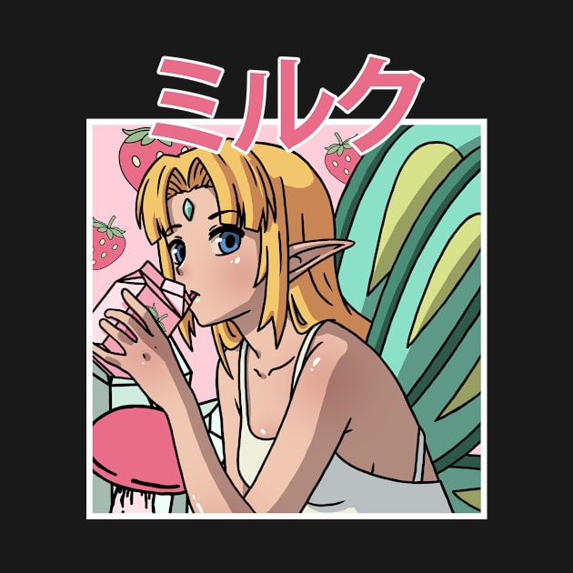 Fairycore Aesthetic Fairy Drinking Strawberry Milk by Alex21