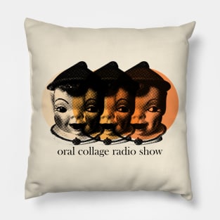 Orange Elf Heads II - Black Text | Oral Collage Radio Show Pillow