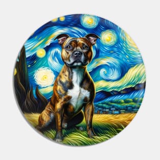 Starry Staffordshire Bull Terrier Dog Portrait - Pet Portrait Pin