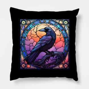 Stained Glass Spooky Raven I Pillow